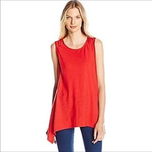 NWT Lace Inset Red Shark Bite Hem Slub Cotton Tank